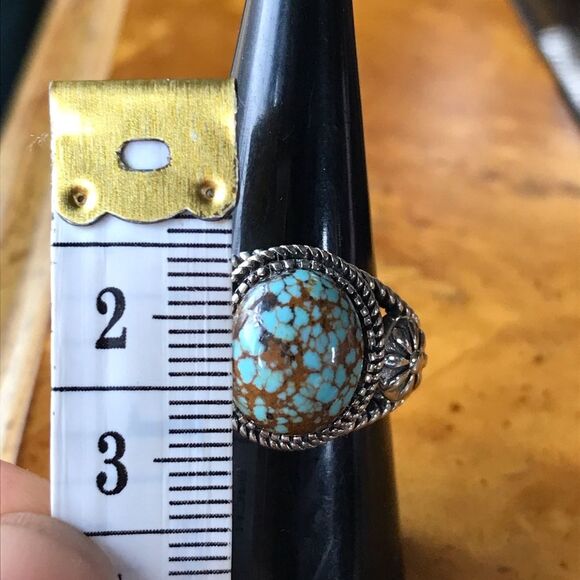 Blue Turquoise Sterling Silver Flower Ring Size 8 - Picture 5 of 9